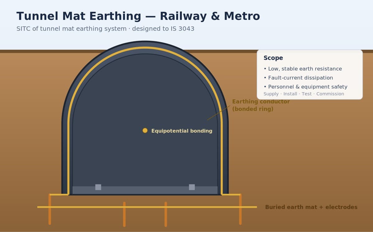 Tunnel mat earthing for railway and metro tunnels